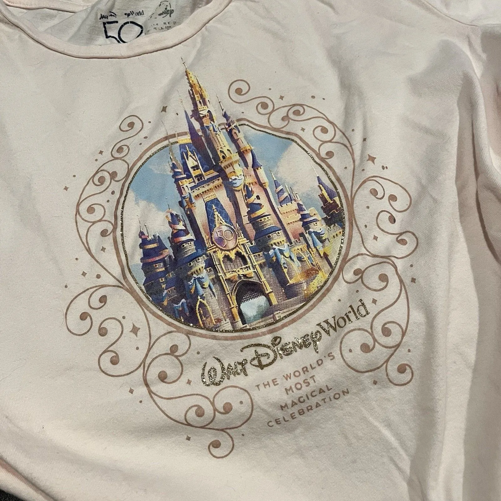 Walt Disney World Shirt Womens XLarge Pink 50th Anniversary Cinderella's Castle - Image 3