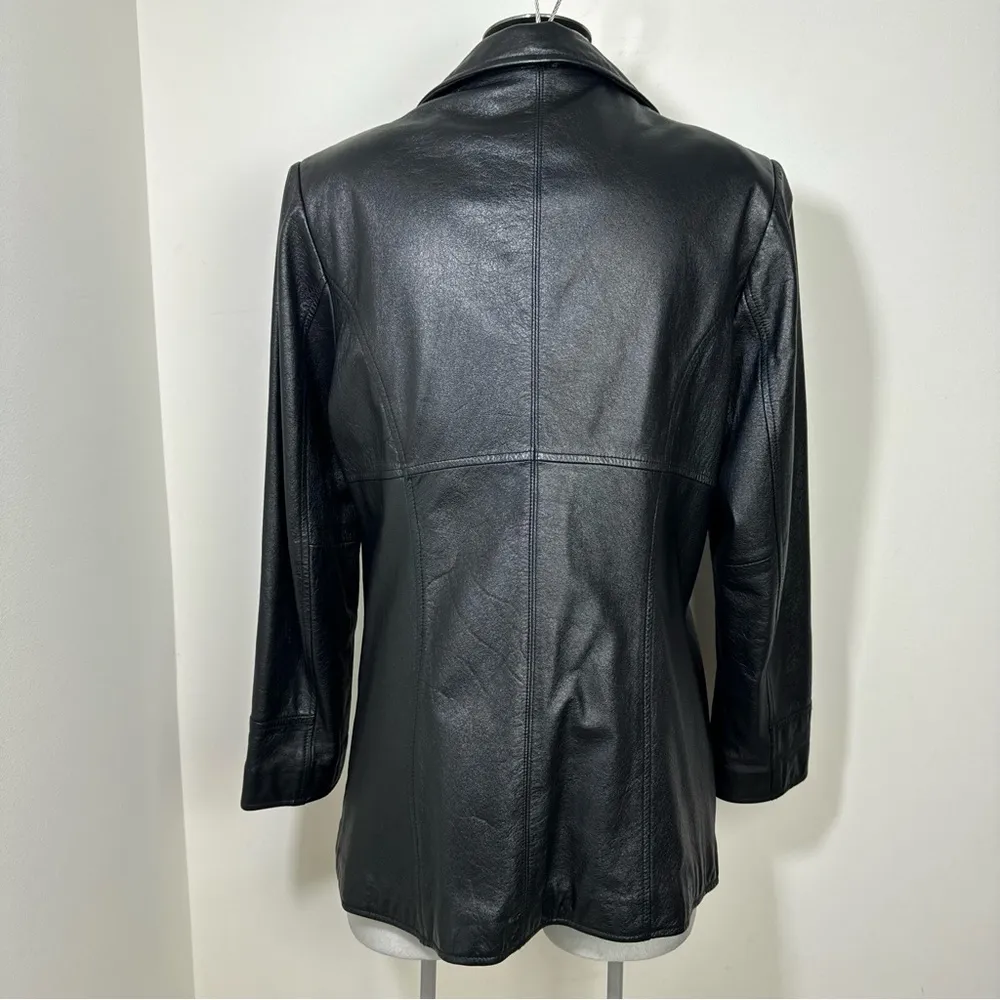 MAXIMA Wilsons Genuine Leather Jacket Mid Length 90s Y2K Size Large Black - Image 2
