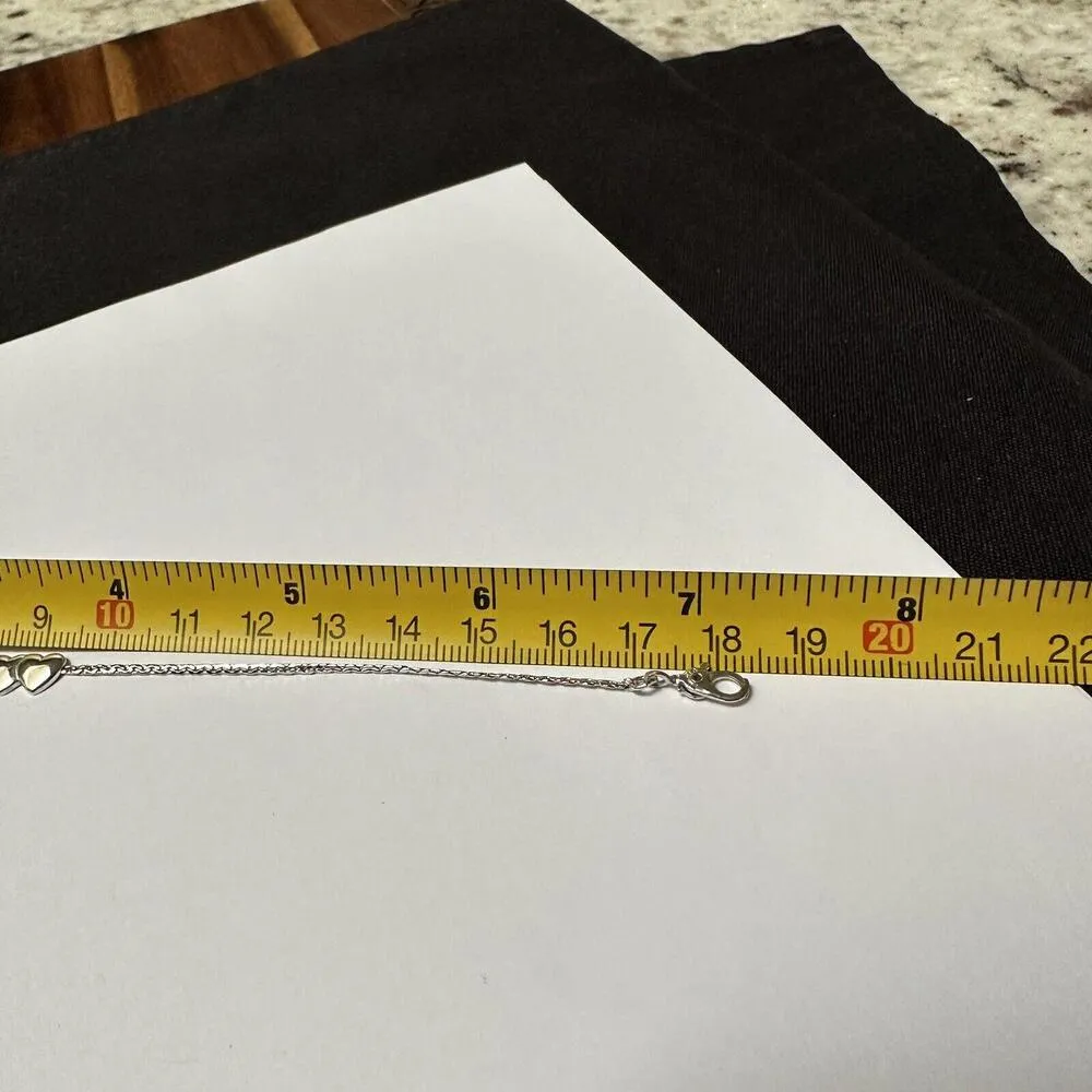 Women’s Signed Monet Silver Tone Dainty Chain Heart Bracelet 7 1/4 Inch - Image 6