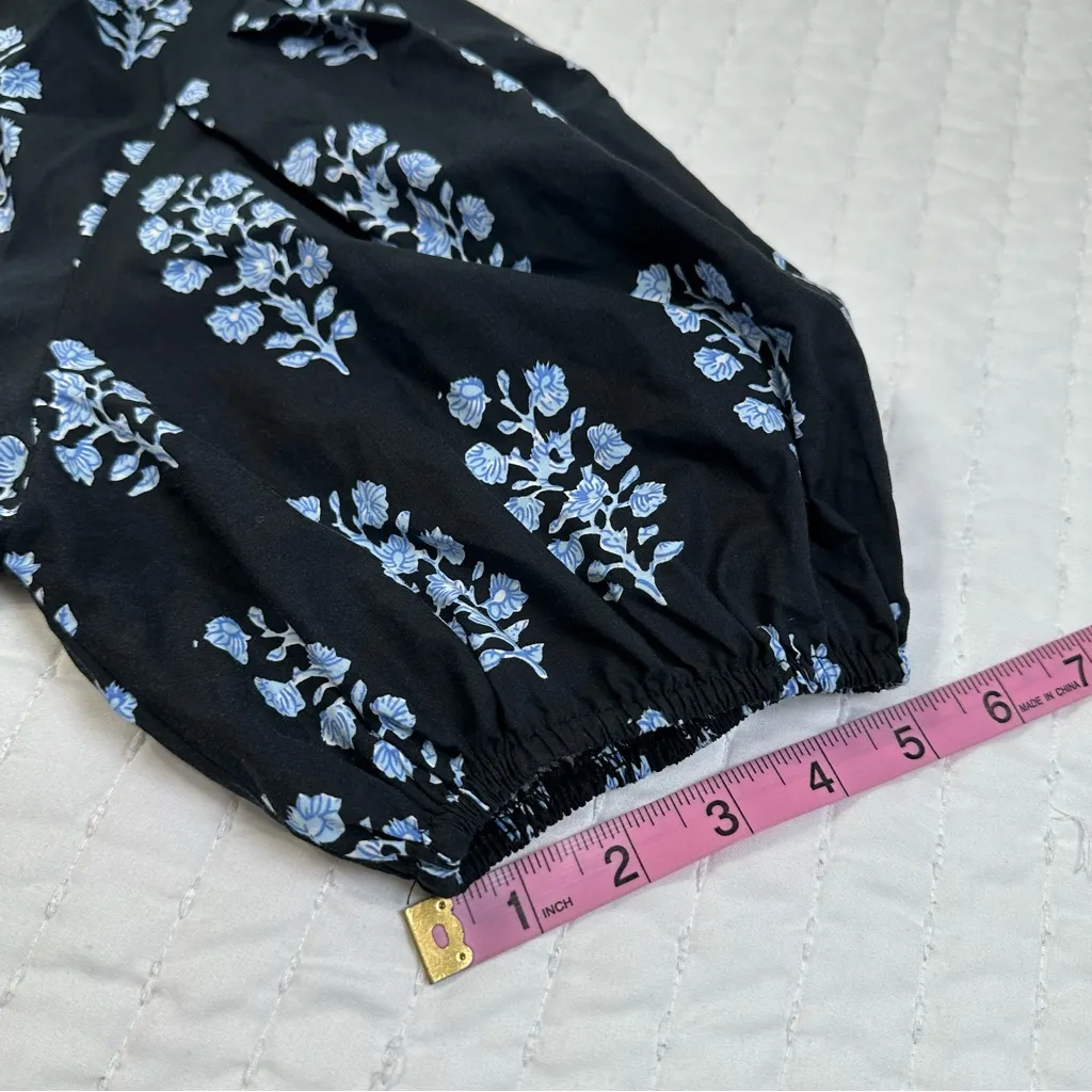 Pinch 100% Cotton Elegant Black Maxi Dress With Blue Stem and Puffy Sleeves Size M - Image 13