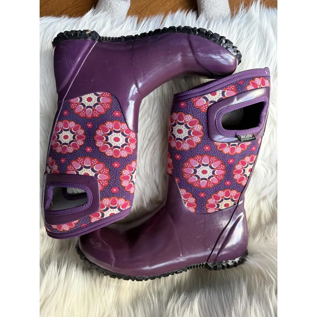 BOGS Purple Floral Patterned Rain Boots for Women Size 6 - Image 4