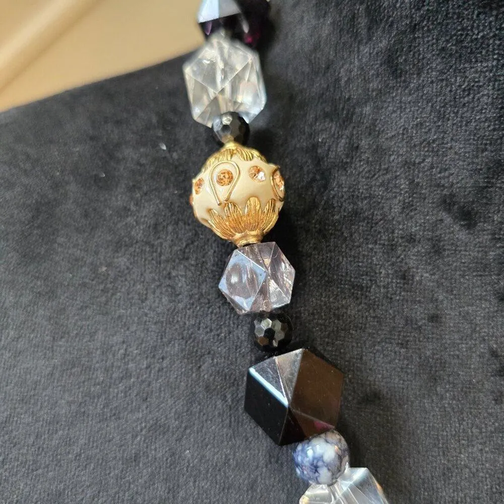 Women's Black & Clear Faceted Crystal Beaded Single Strand Collar Bib Necklace - Image 5