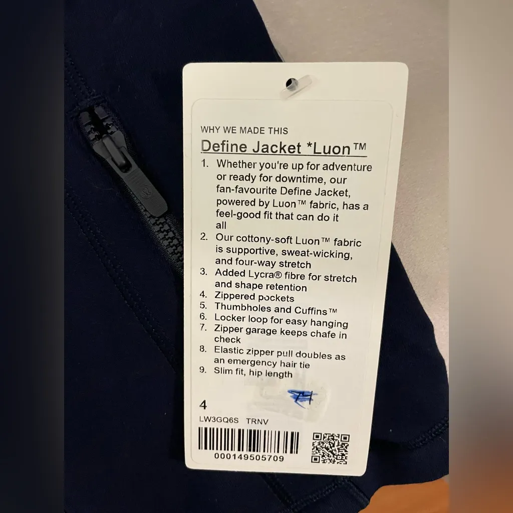 Lululemon NWT Define Luon Full Zip Jacket True Navy Hip Length Zipper pockets 4 - Image 7