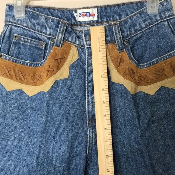 Vintage Sap Man denim jeans with leather details around pockets area size 10 Blue - Image 9