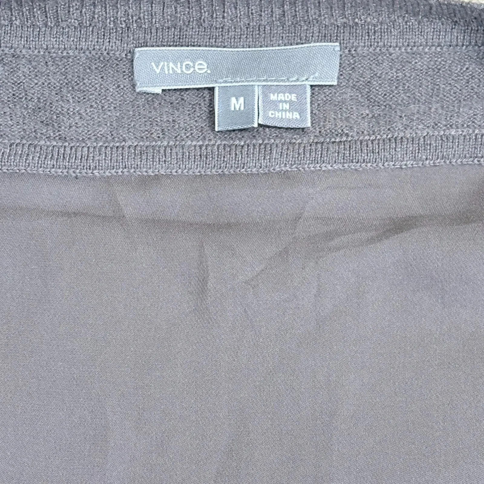 Vince Cashmere Silk Mixed Media Top Taupe Cap Sleeve Boxy M Poncho Effect - Image 7