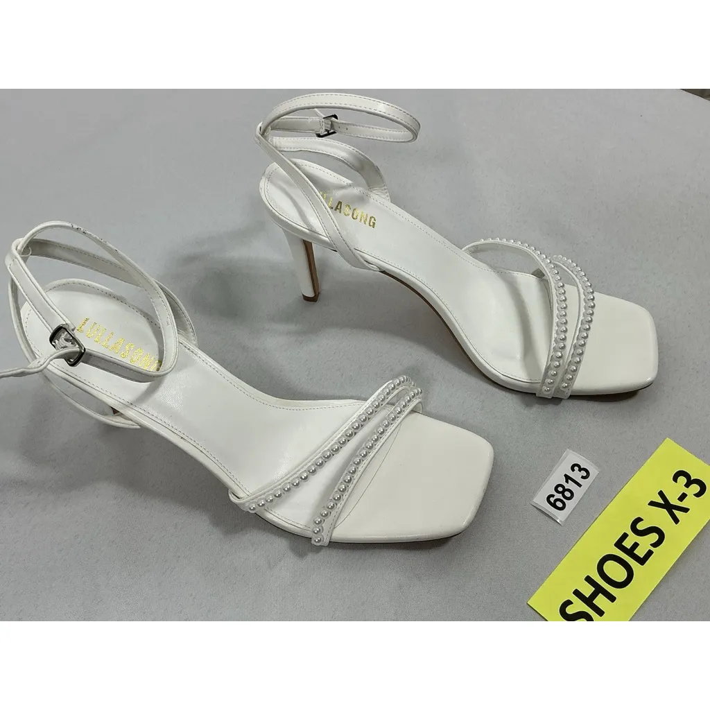 Womans Excellent Condition Lullasong Strappy Stiletto Sandals White 11 Pearls - Image 2