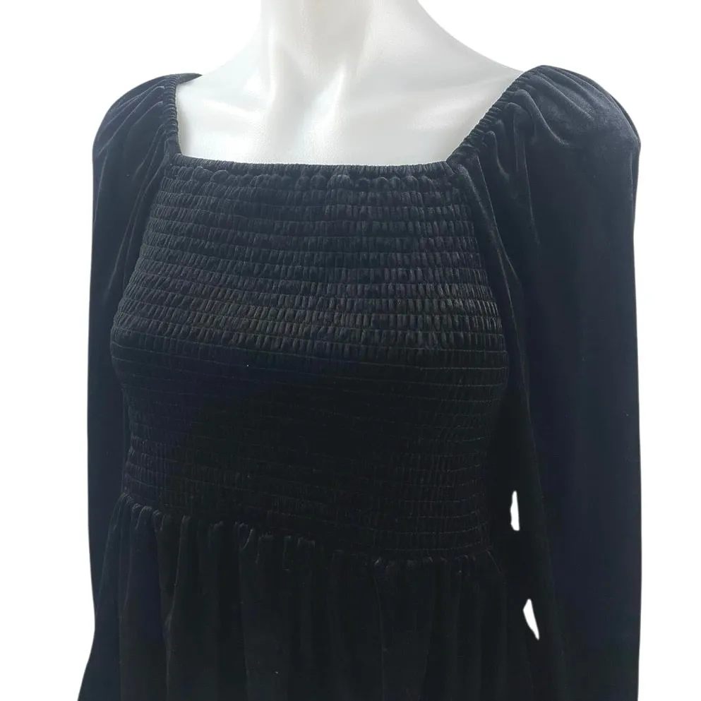 Gap Women's Black Long Sleeve Smocked Square Neck Peplum Blouse Top Size M - Image 3