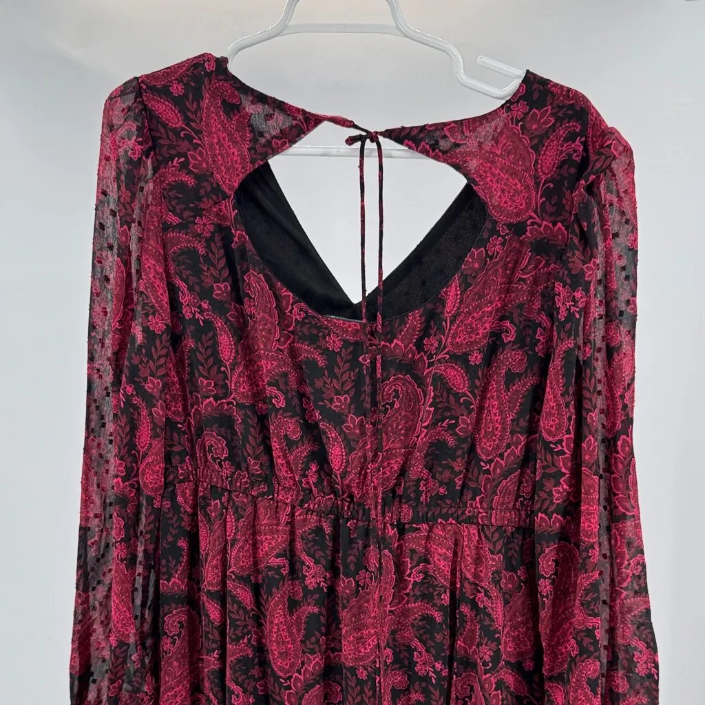 Torrid clip dot Black red Paisley sheer Long Sleeve Dress below knee length 0 - Image 4