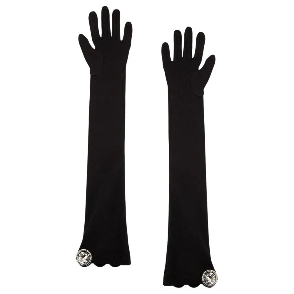 David Koma Crystal Stone Patch Long Gloves in Black & Silver Small New Womens - Image 2