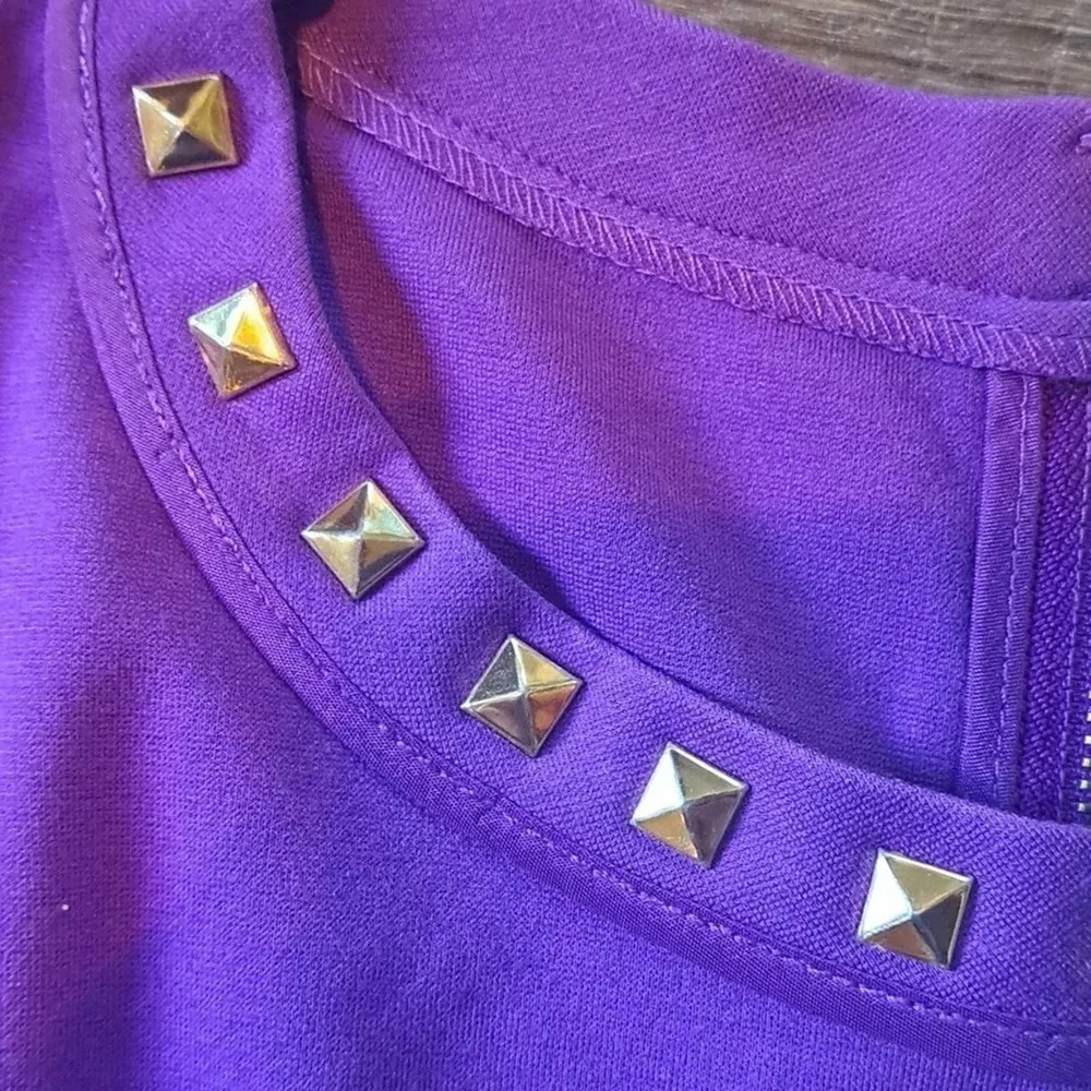 Michael Kors Purple dress gold studded neckline /zipper Size 14 - Image 4