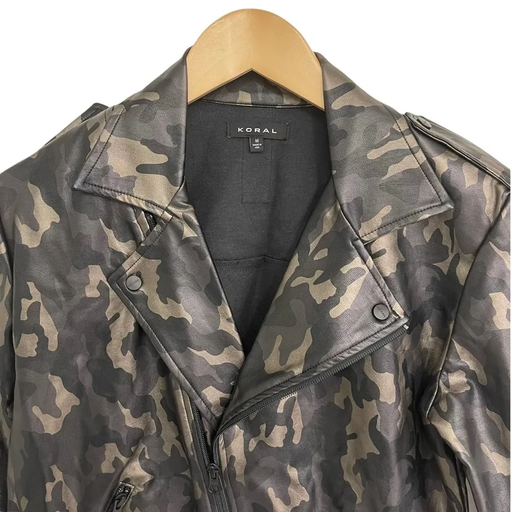 NWOT KORAL Specter Camo Metallic Vegan Faux Leather Moto Jacket Medium - Image 8