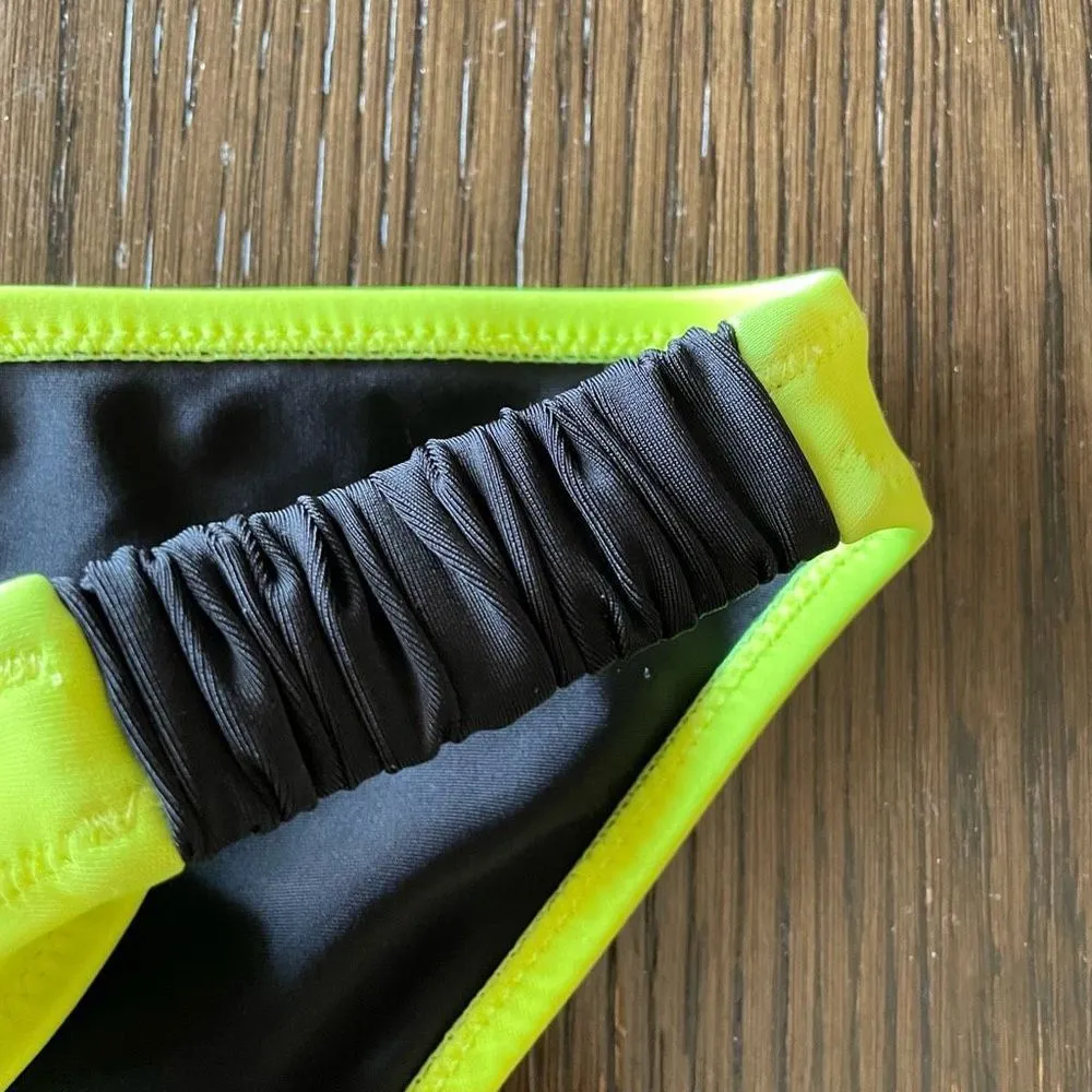 Maui and Sons Swim Neon Yellow Black Bikini Bottoms, M - Image 3