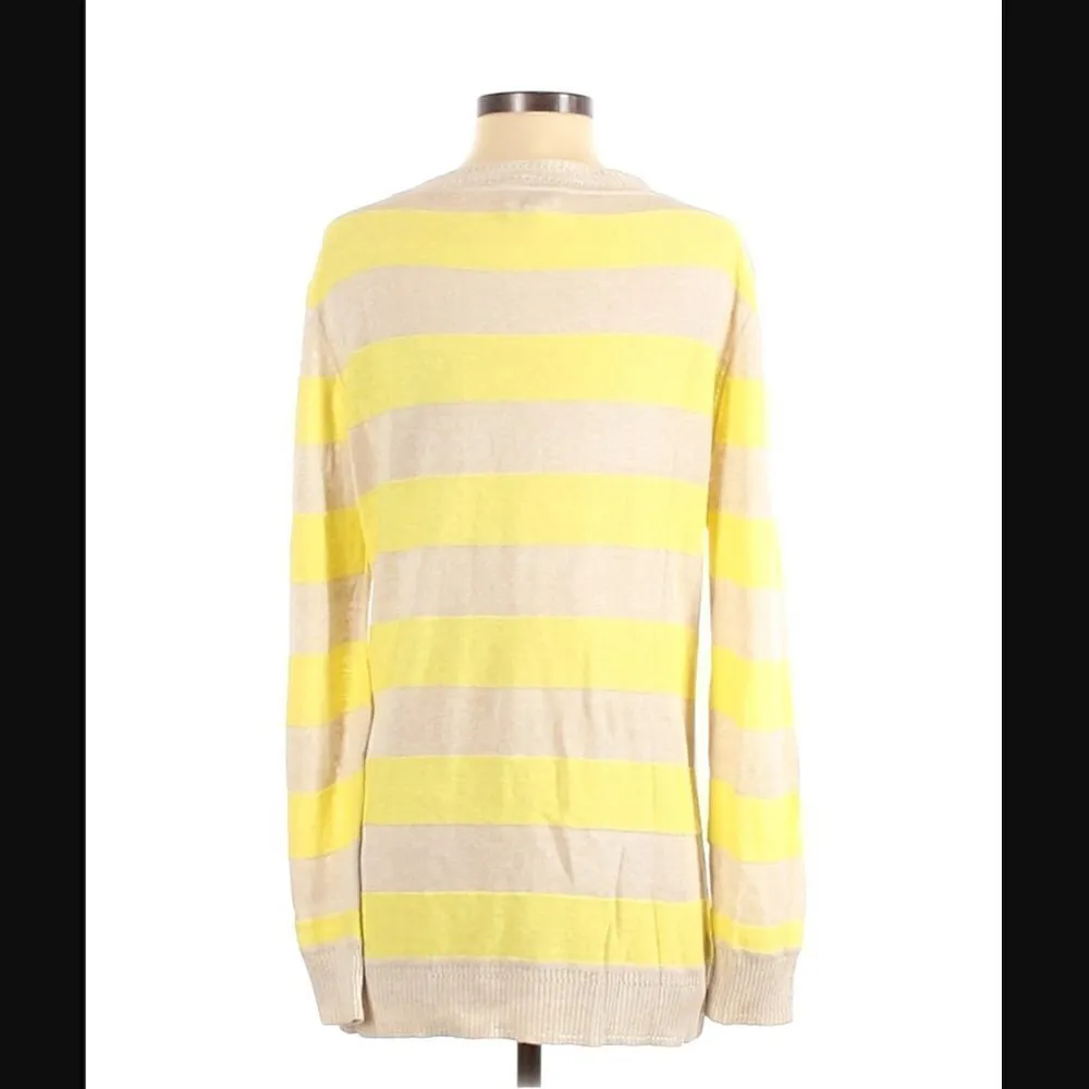 Milly New York Cardigan S Linen Stripe Button Luxury Spring Natural Lemon Yellow - Image 7