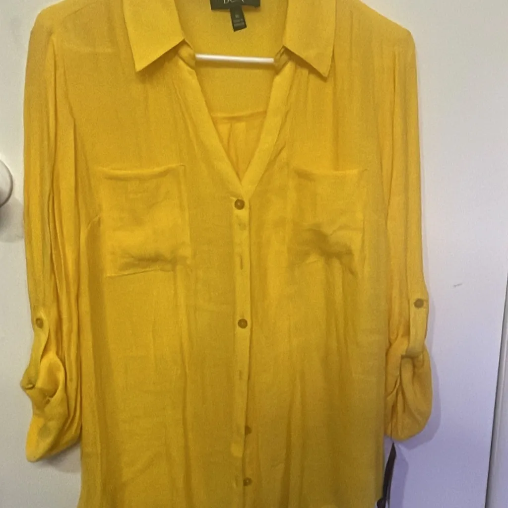 BCX Yellow 3/4 Sleeve Notched Collar Blouse - Image 2