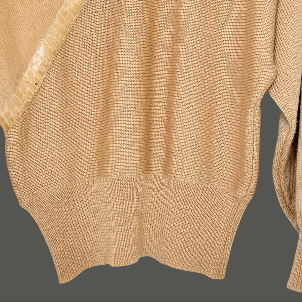 French Angora Patchwork Sweater • Silk Panel • Snakeskin Trim • Avant Garde S Tan - Image 5