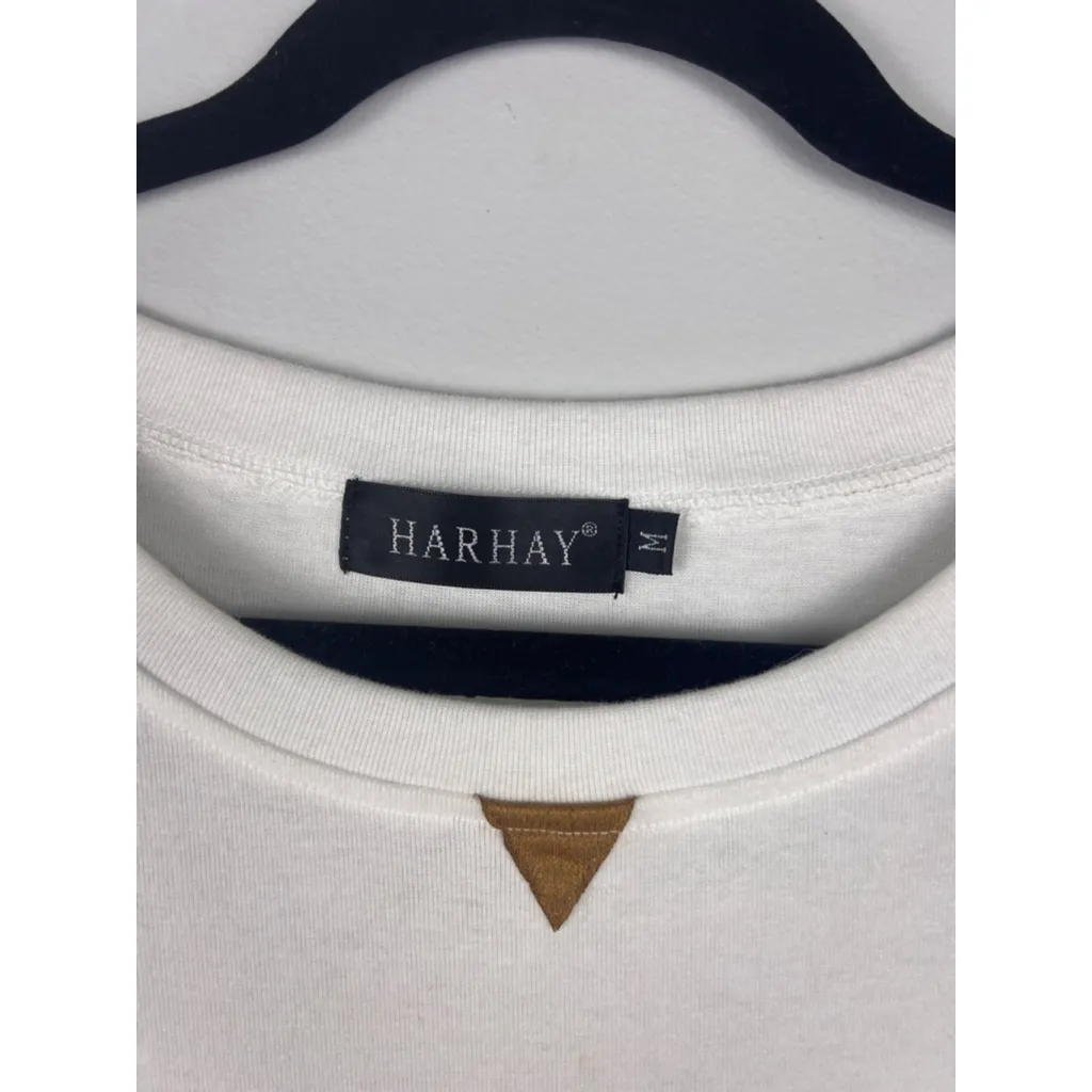 Harhay Women’s Button Side Long Sleeve Top Medium White Cream Faux Suede Elbow P - Image 3