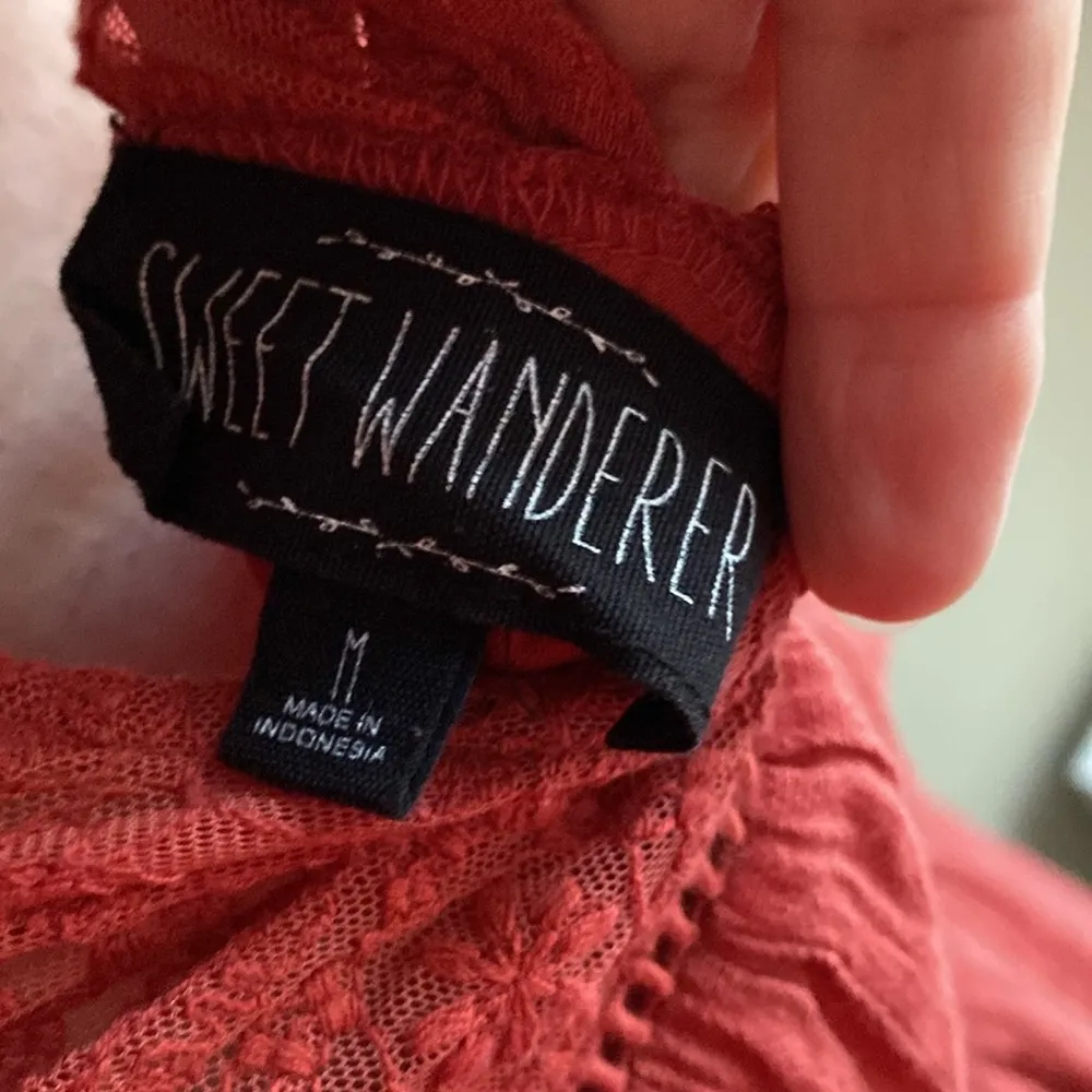 Sienna orange gauze and crochet embroidery lace dress medium comfy - Image 9