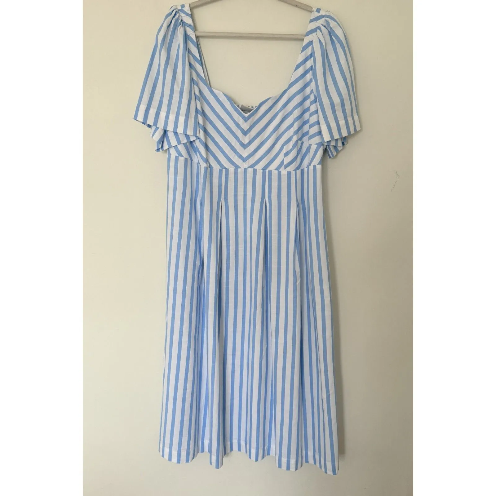 A New Day Blue White Striped Short Sleeve Midi Dress Coastal Grandma Prep Sz 17 - Image 3
