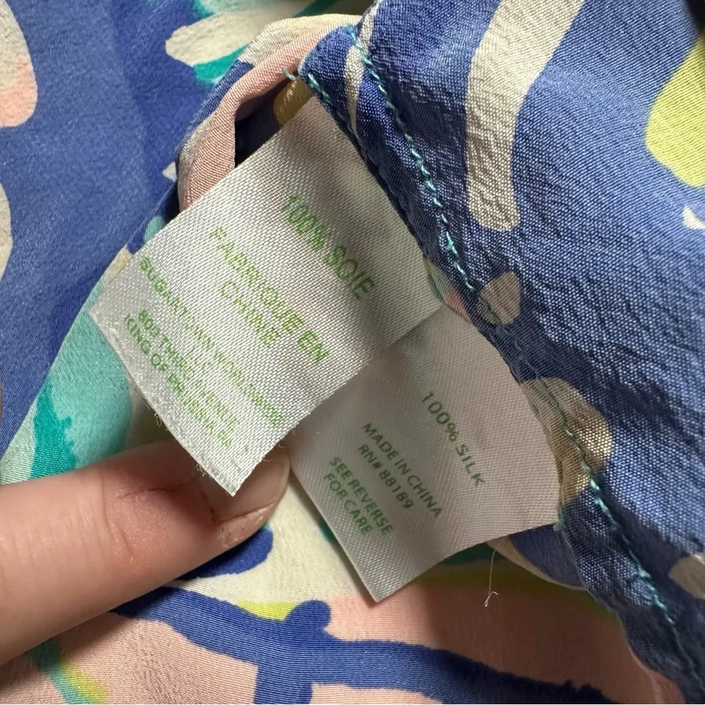 Pink Long Sleeve Silk Floral Blouse Large - Image 9