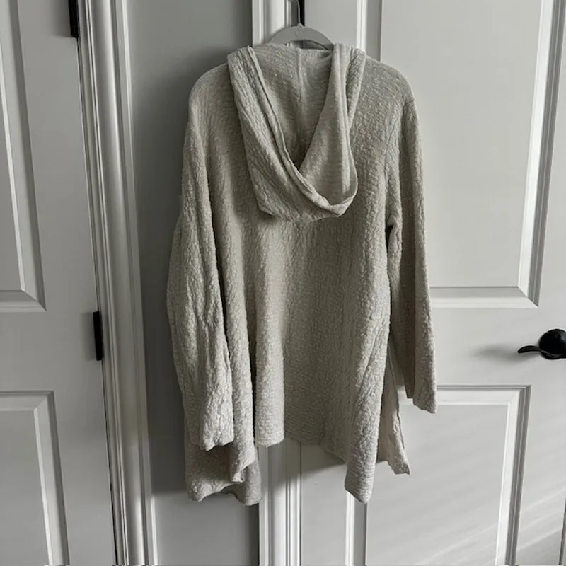 Eileen Fisher Organic Linen Blend Hooded Front Pocket Cardigan XL Oatmeal - Image 8