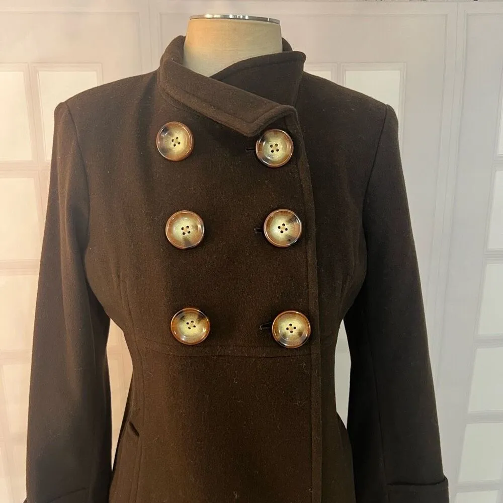 Michael Michael Kors Brown Double Breasted Wool Blend Lined Peacoat Size Medium - Image 4