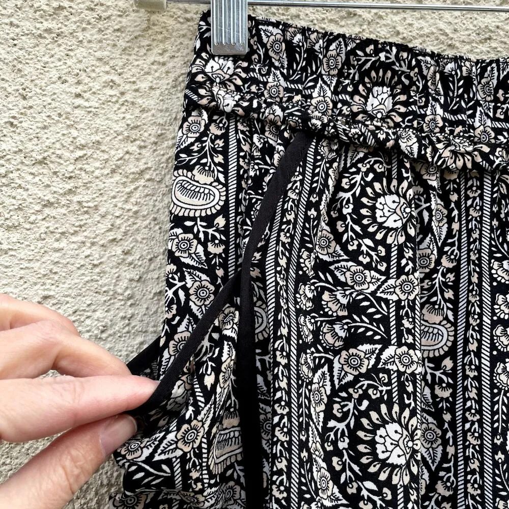 Anthropologie Hei Hei Floral Tapered Pants S Joggers Black Peach - Image 3