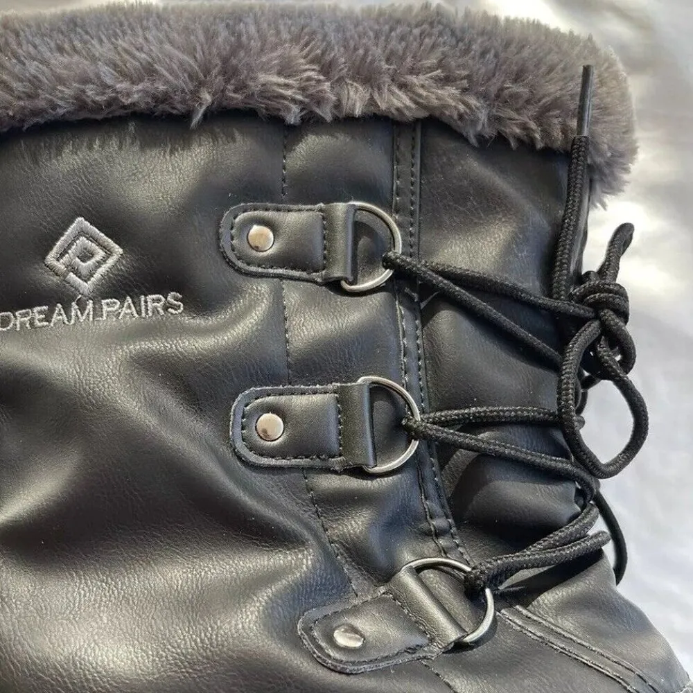 Dream Pairs Black, Grey Snow Boots Faux Leather Fur Women’s Sz 6 Winter Comfort - Image 16