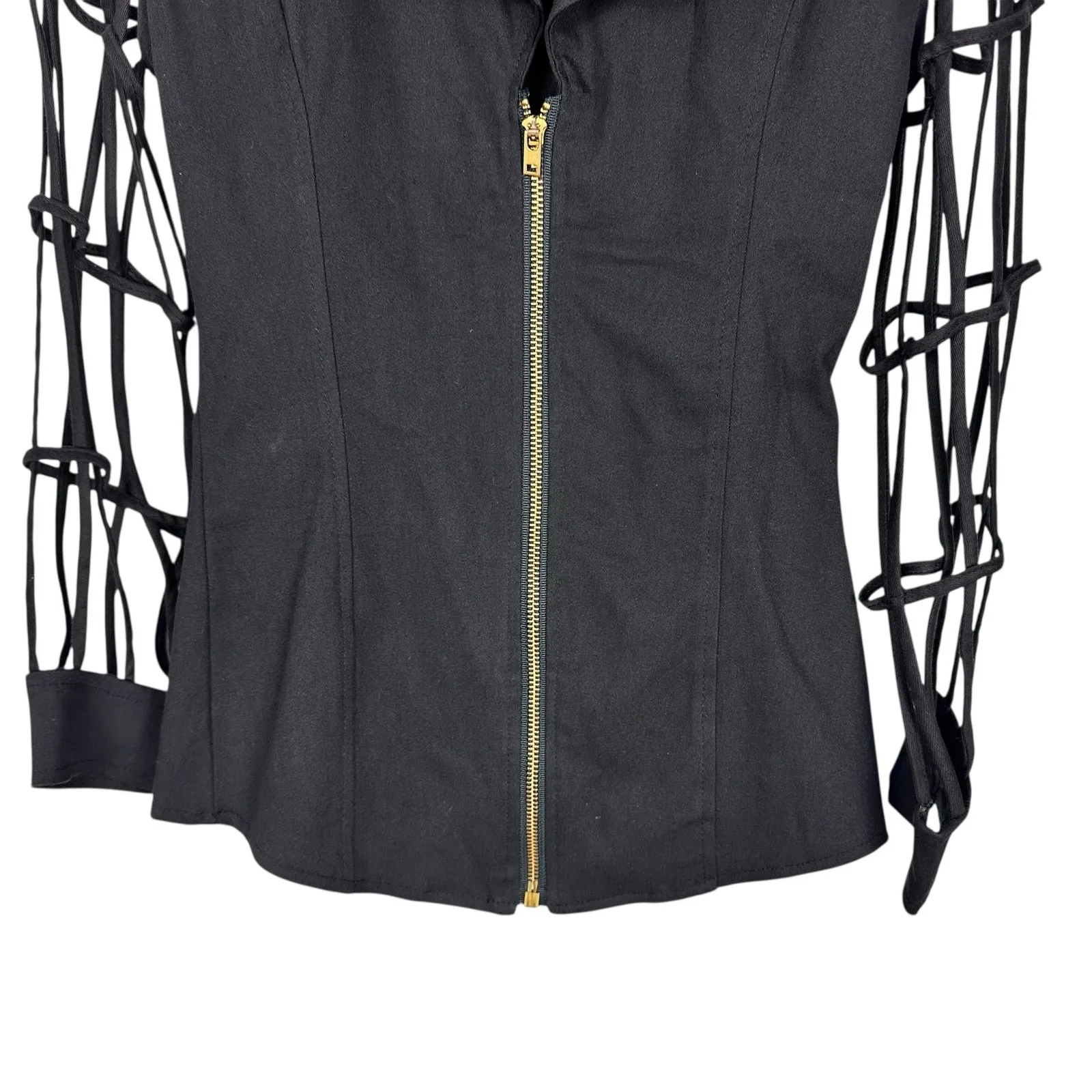 Moderne Sportswear Vintage 80s Blazer Black Cage Sleeve Zip Up Top Sz Small - Image 4