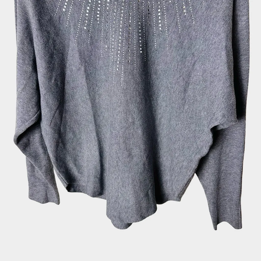 Vila Milano Rhinestone Embellished Knit Sweater Heather Gray Size Large - Image 3