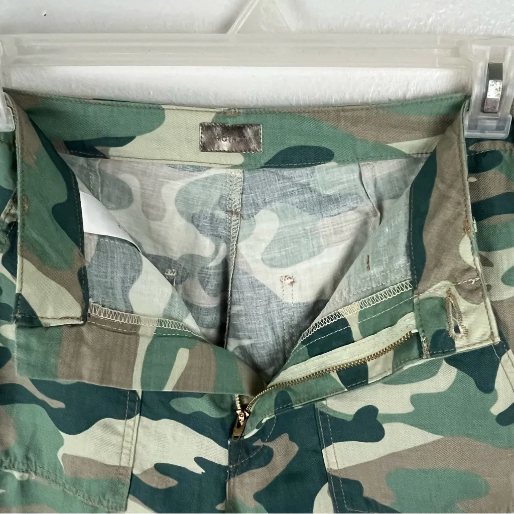 MOTHER The Shaker Chop Crop Linen Blend High Rise Camo Print Fray Hem Pants 26 Blue - Image 10