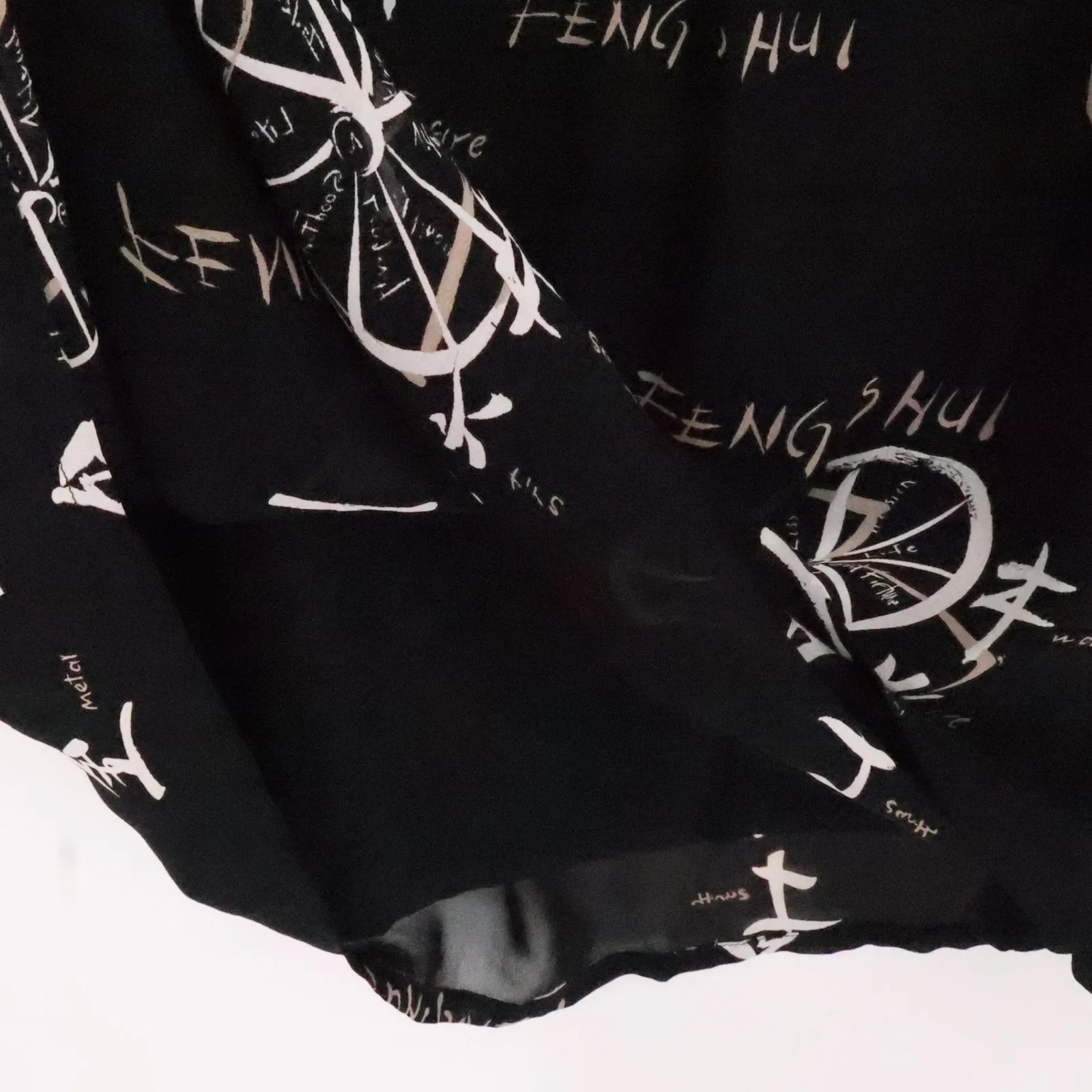 Vintage David Dart Feng Shui Print Midi Skirt 90s Grunge Artsy USA Office Size M Black Size M - Image 7