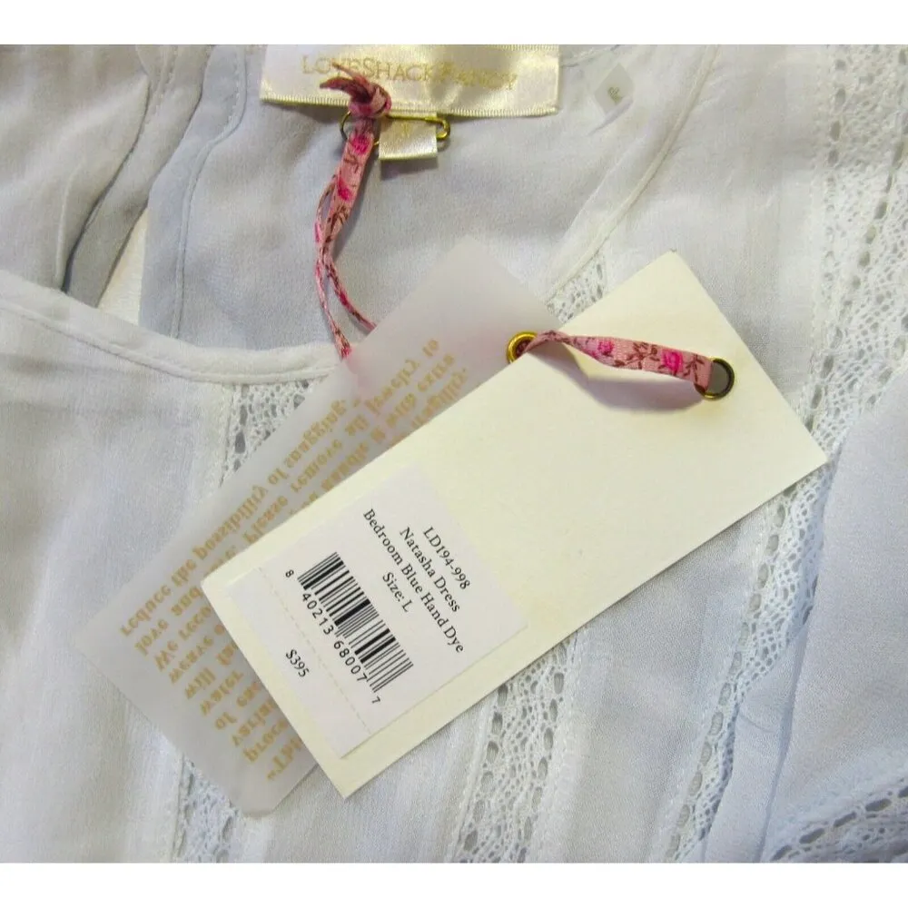 NWT LoveShackFancy Natasha Mini in Bedroom Blue Hand Dye Ruffle Viscose Dress L - Image 4