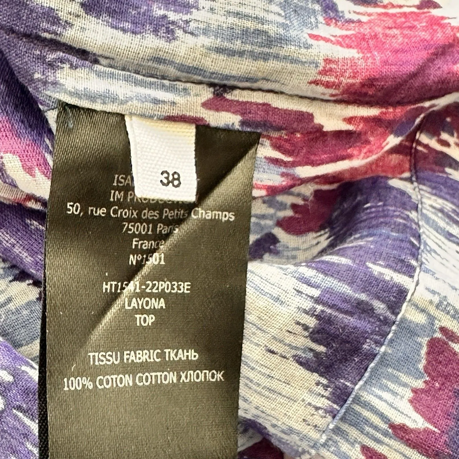 ISABEL MARANT ÉTOILE Layona Floral Ikat Flutter Cotton Ruffle Blouse Size 38 M - Image 5