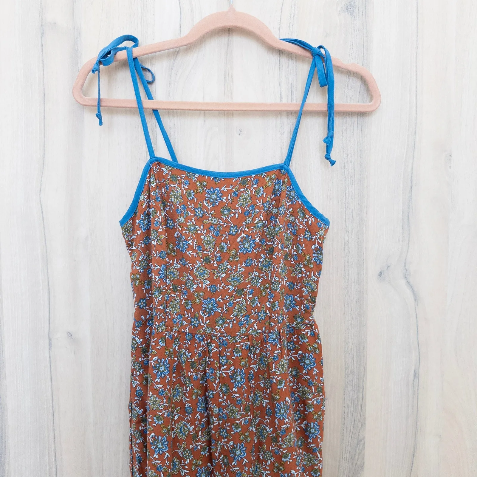 Live To Be Spoiled Womens Wide Leg Jumpsuit Size S Rust Floral Boho Cottage - Image 2