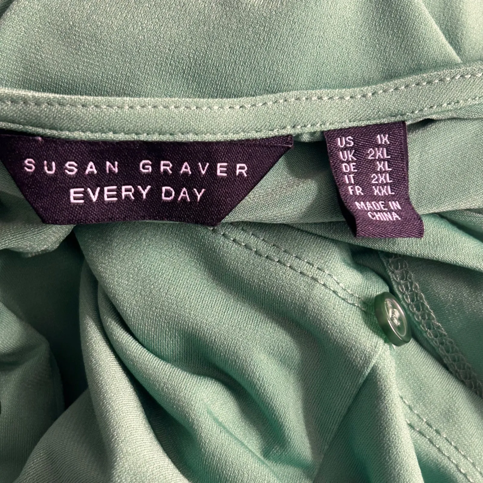 Susan Graver Liquid Knit Cardigan Green 1X - Image 6