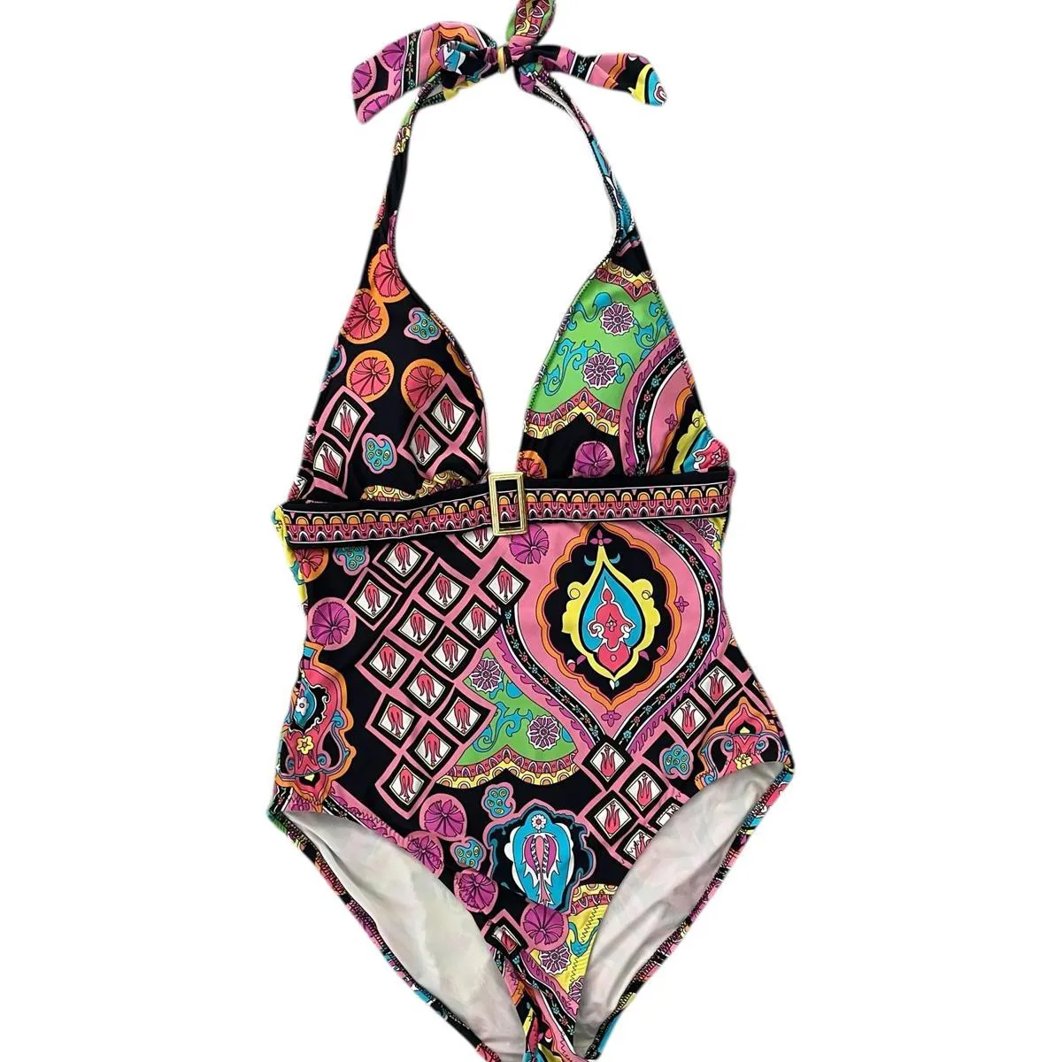 Trina Turk Swimsuit One Piece Halter Marrakesh Colorful Bohemian Women's Size 8 - Image 2