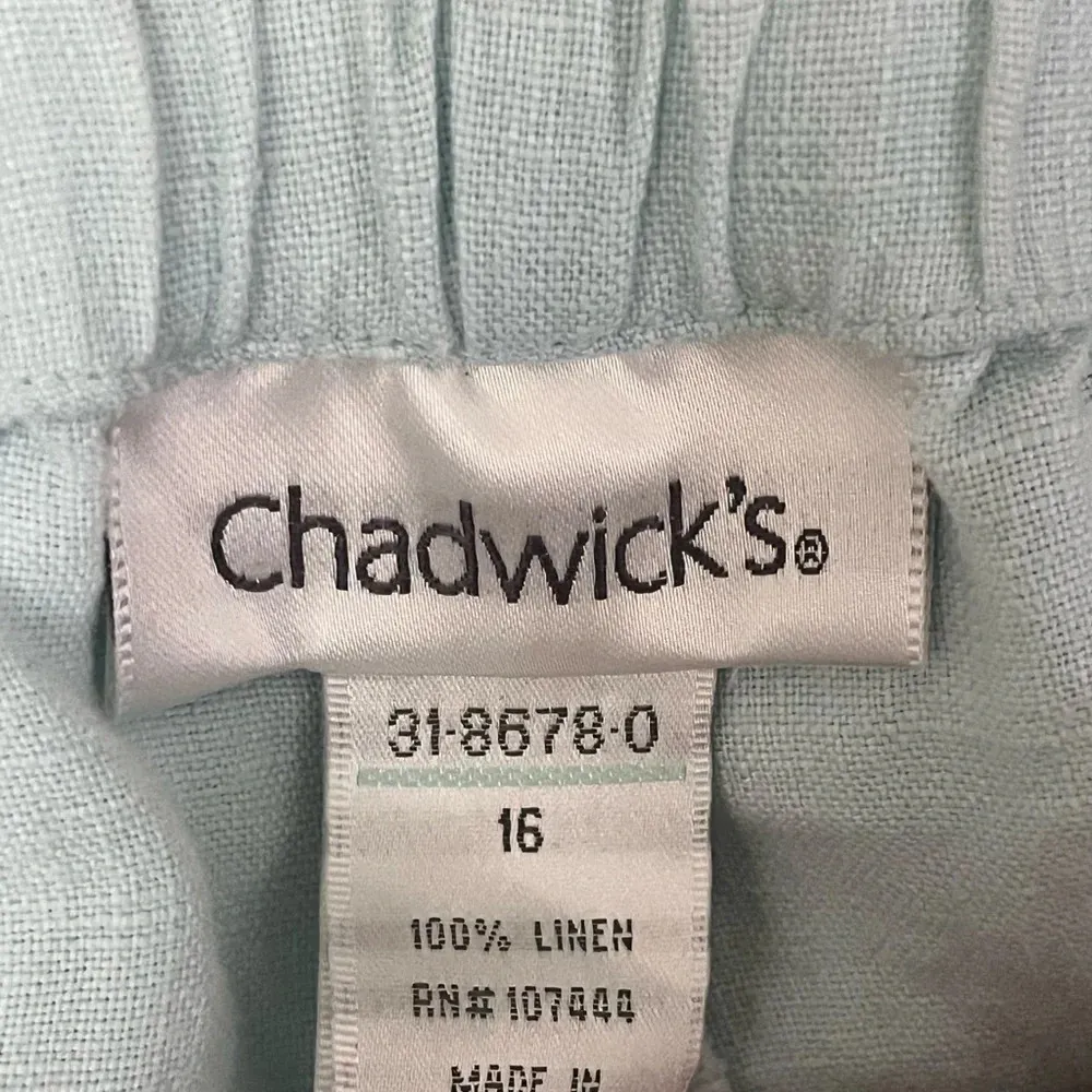 Chadwick's Linen Pants Womens 16 Teal Relaxed Wide Leg High Waist Drawstring 32” - Image 5