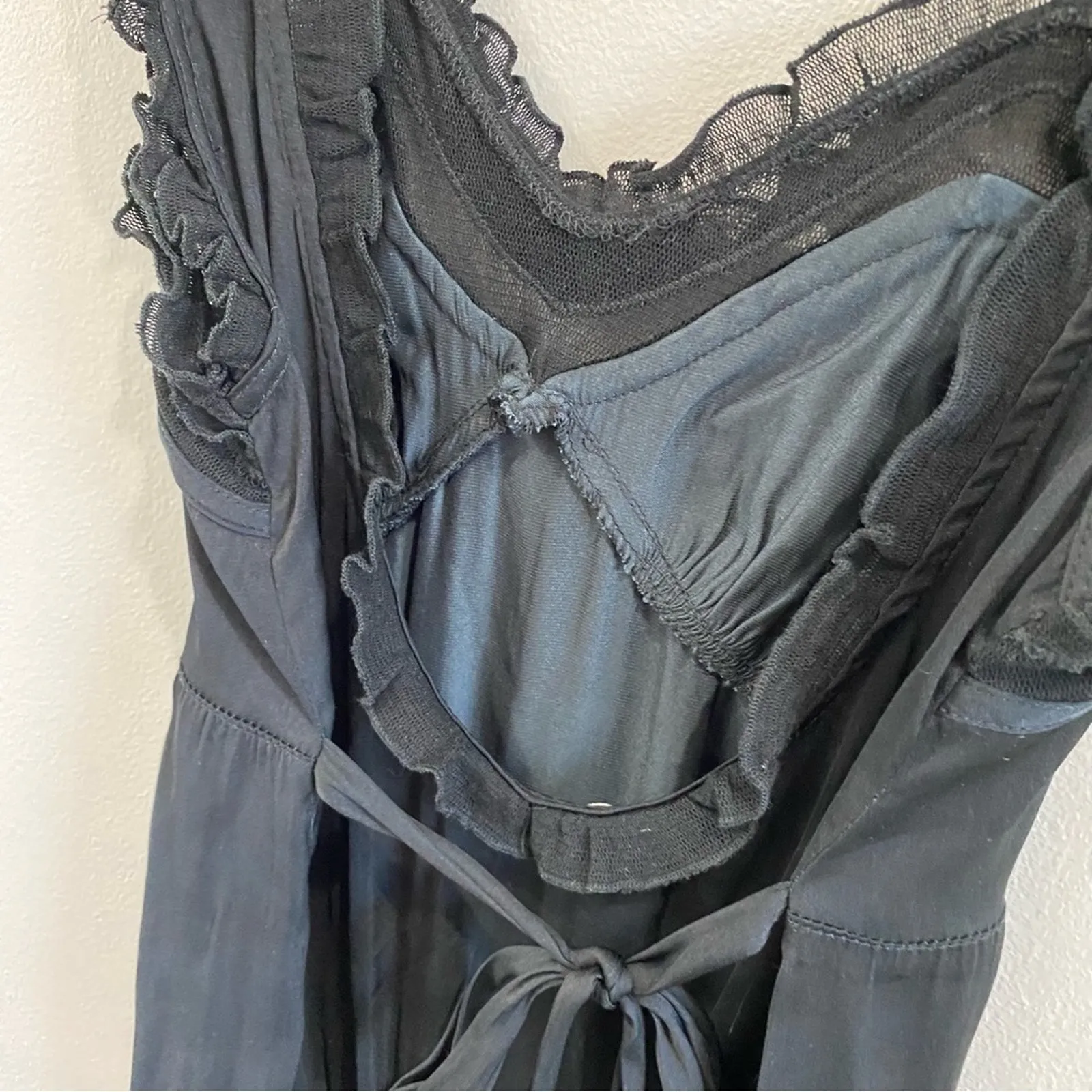 ree People Intimately Ooh Ahh Black Ruffle Lace Bodysuit Tie Back Romantic M - Image 6