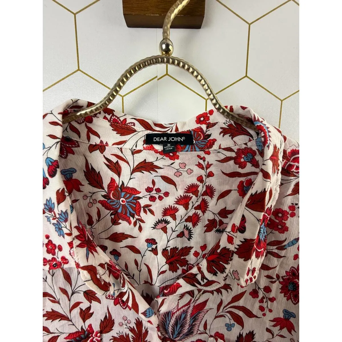 Dear John Red Malia V-Neck Floral Blouse - Size - Medium - Image 5