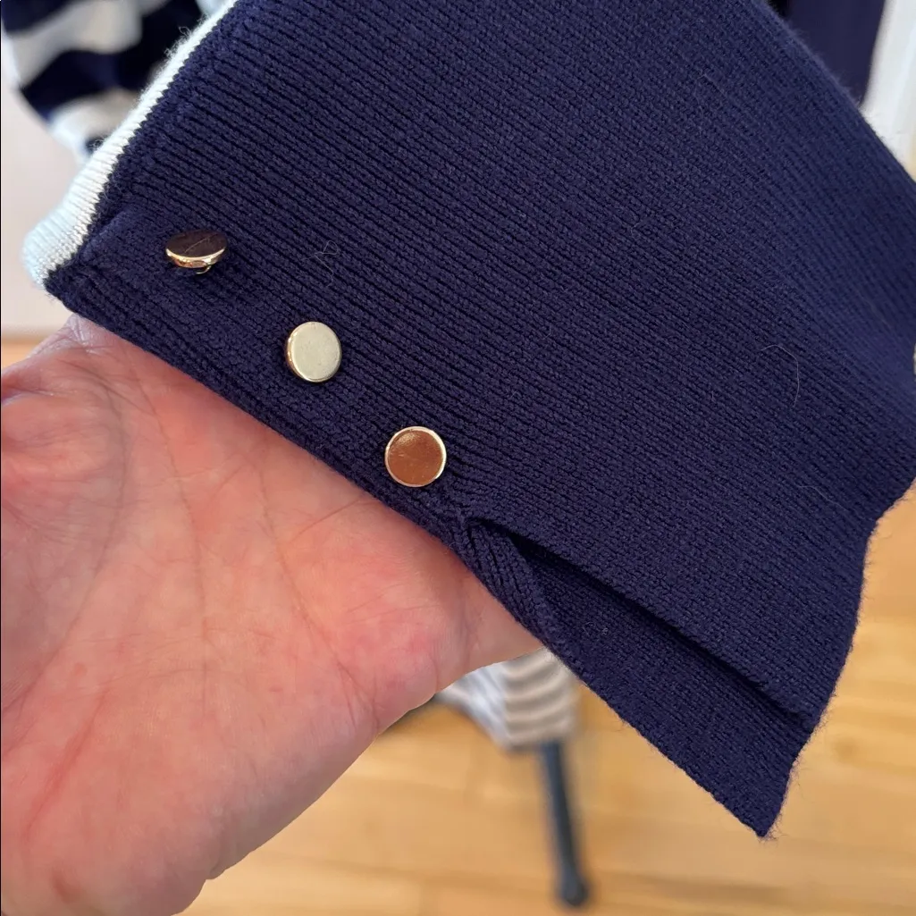 White House Black Market Navy and White Open Front Knit long Cardigan Sweater - Image 4