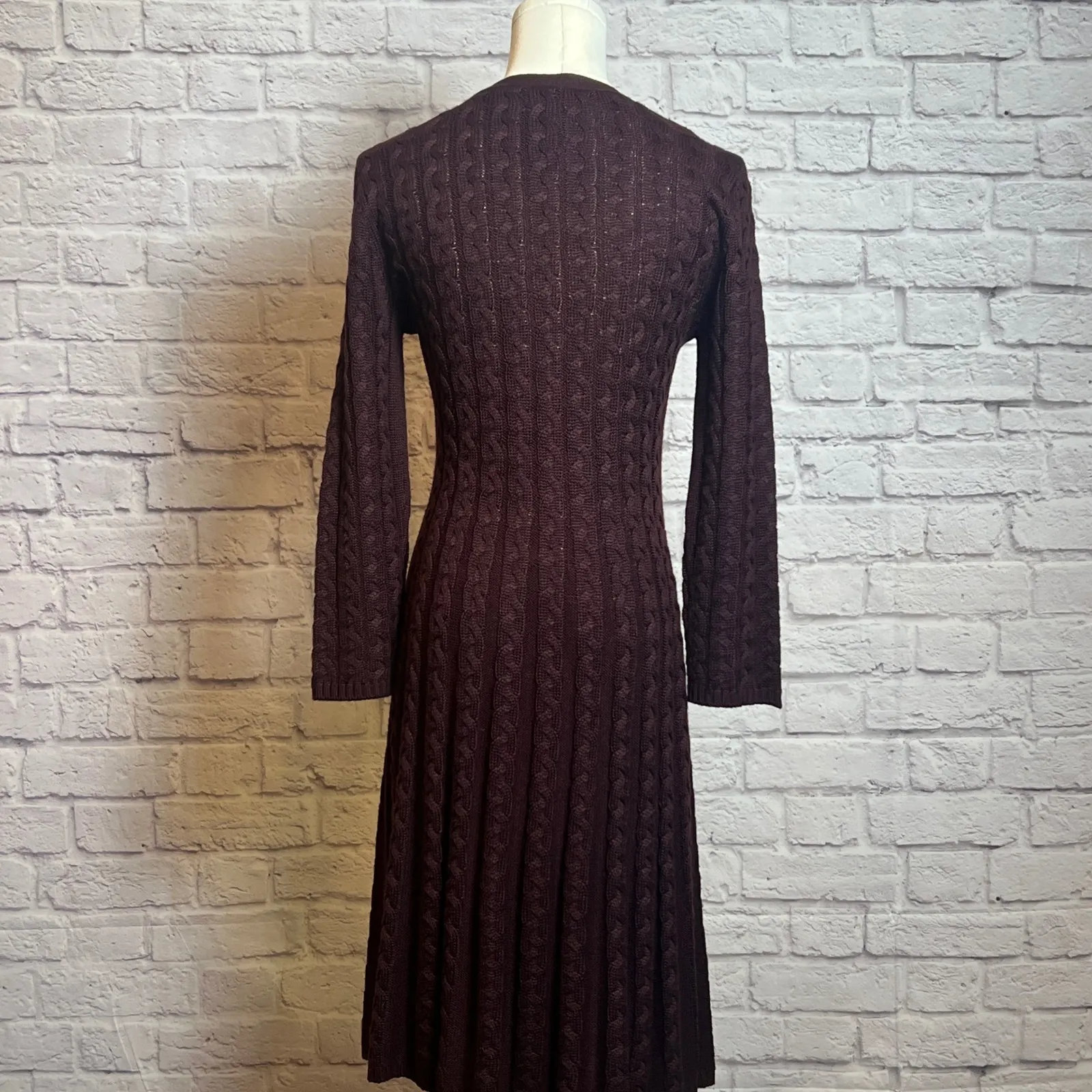 Jessica Howard Women's Size S Burgundy Cable Knit Sweater Dress Long Sleeve - Image 4