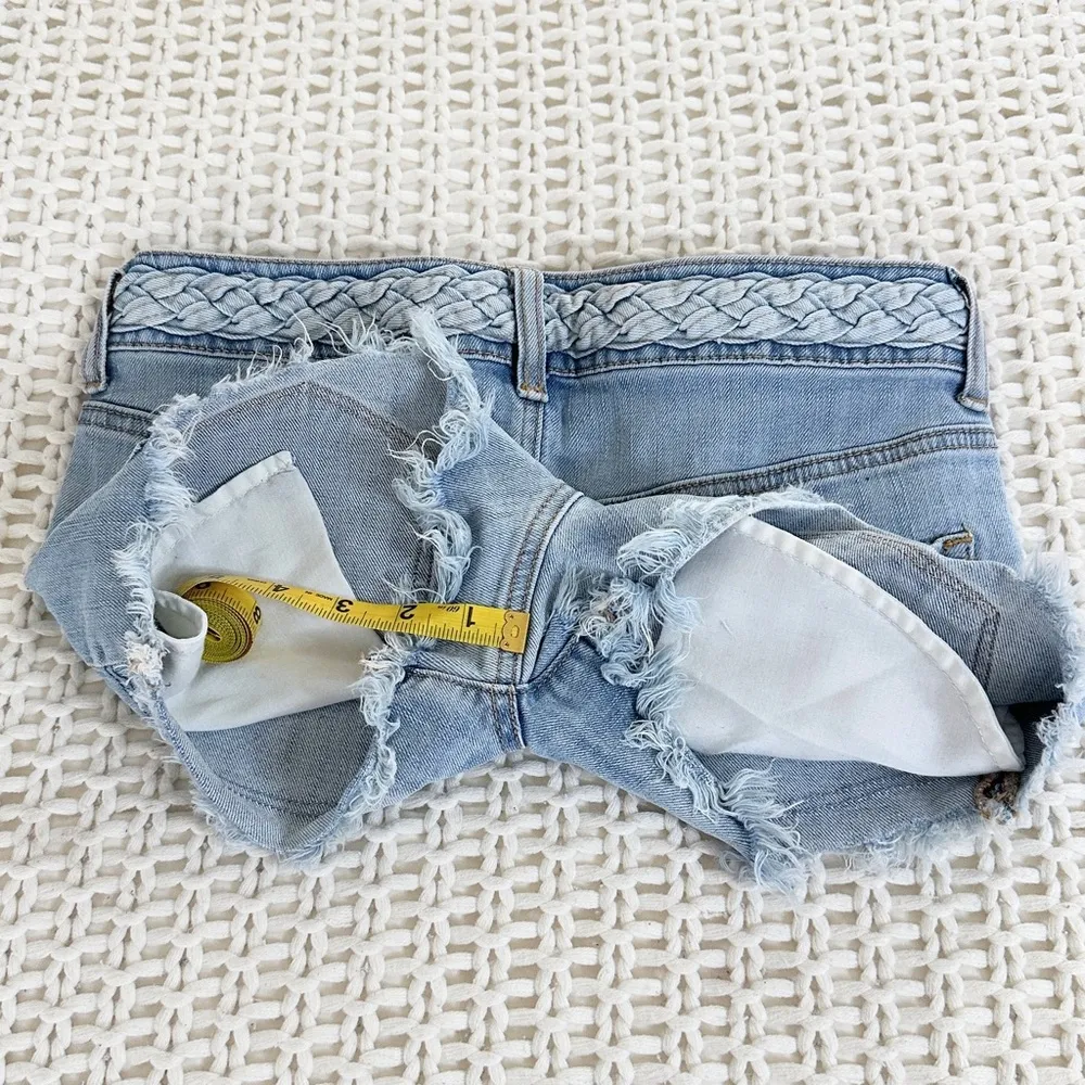 American Eagle HR Button Fly Cutoff Braided Denim Shorts - Light Wash - 2 - Image 7