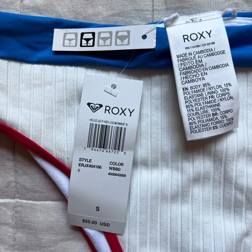 NWT Roxy Red White & Blue High Waist Moderate Coverage Bikini Bottoms - Small - Image 6