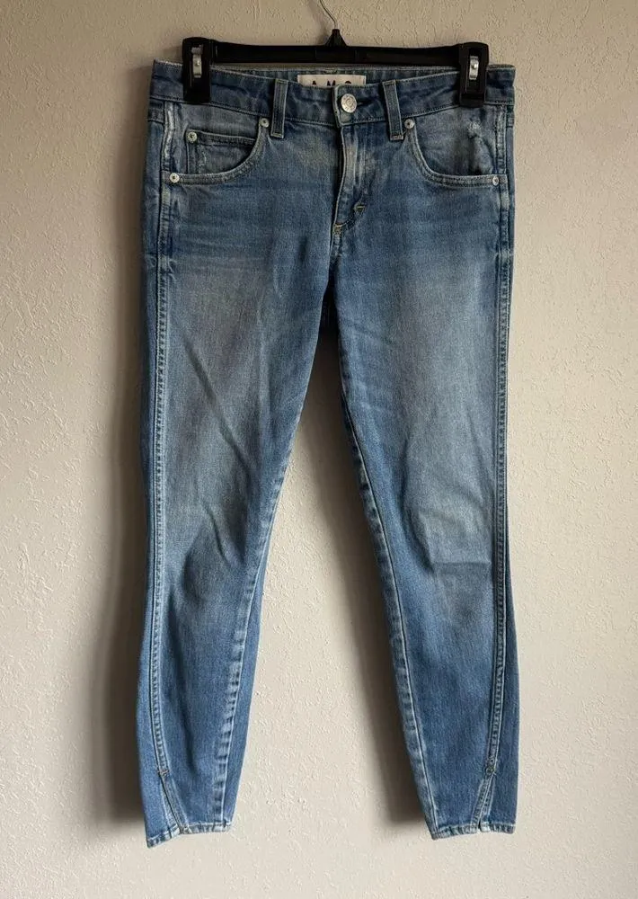 Revolve AMO Twist 70’s Blue Cropped Skinny Jeans Womens 25 Stretch Split Hem - Image 2