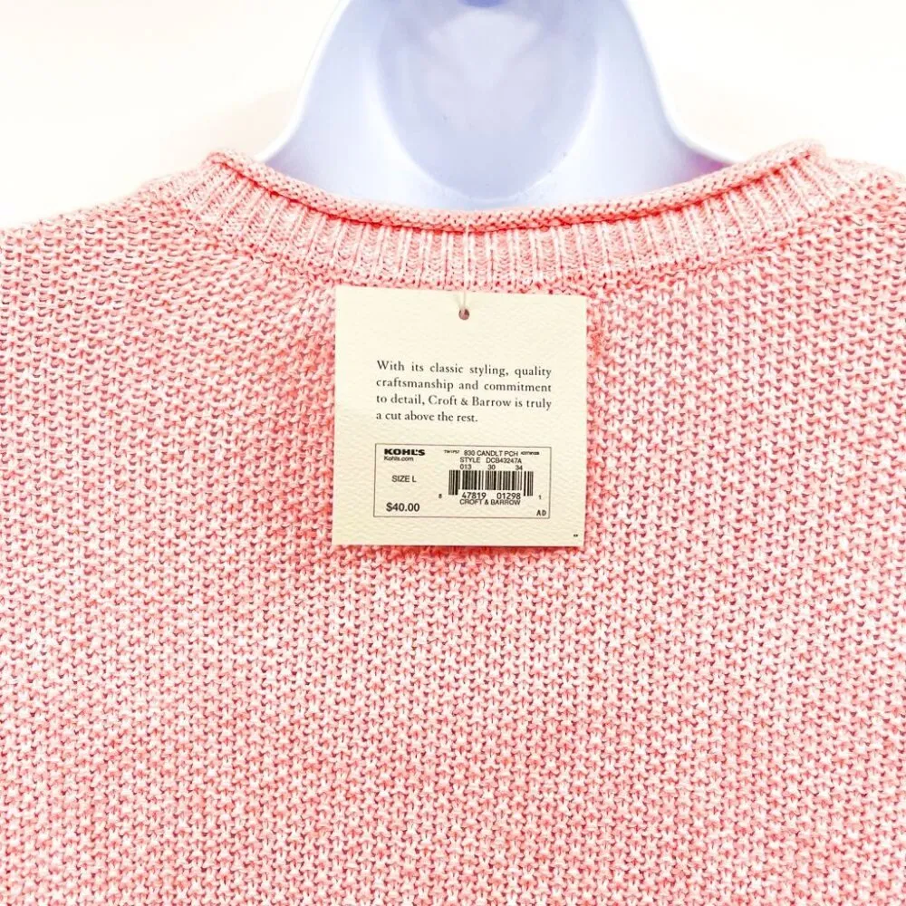Textured Knit Loose Relaxed Fit Tunic Length V-Neck Sweater Top Pink Large Croft - Image 5