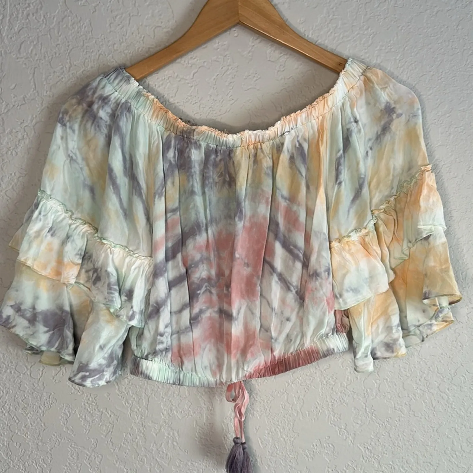 Surf Gypsy Beachy Off Shoulder Crop Top Pastel Beach Surfer Girl Vacation Resort - Image 3