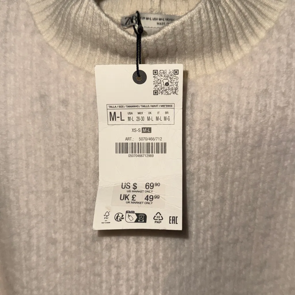 Zara Cream Mock Turtleneck Sweater With Double Lining - Image 3