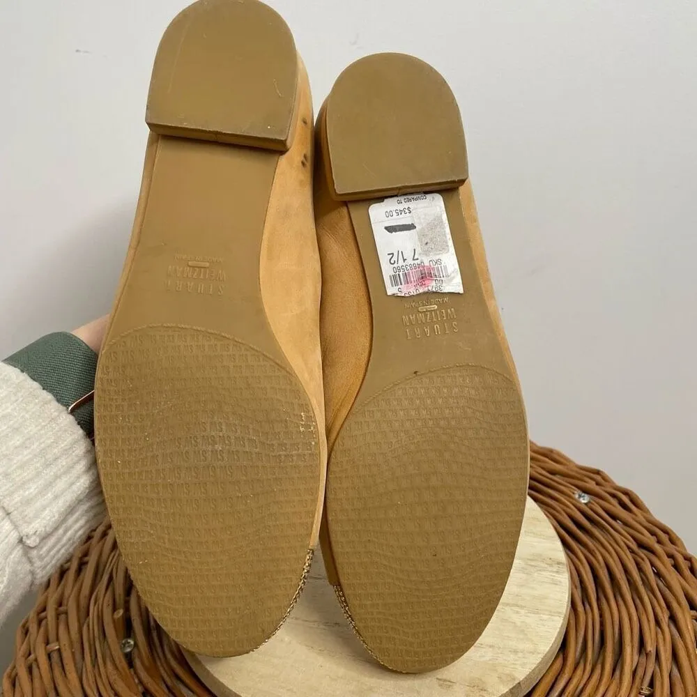 Stuart Weitzman Lingo Slip On Loafer 7.5 Beige Nubuck Nailhead Cap Toe Shoe Tan - Image 6