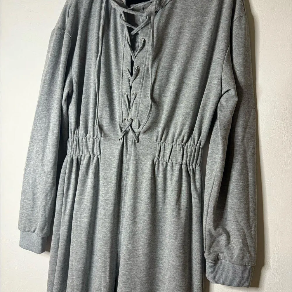 Jumpsuit lace up front drop shoulder hooded Size Medium NWT Gray - Image 4
