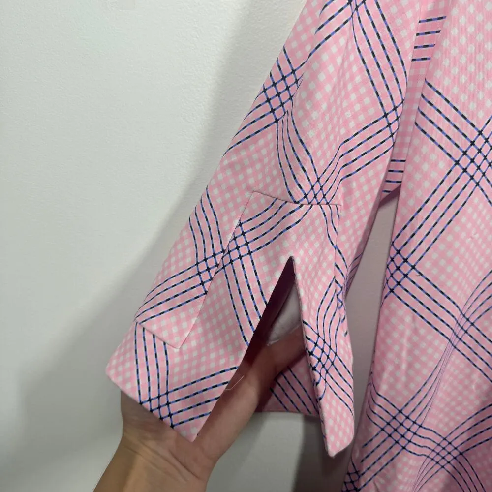 LULU B Dress Women M PINK CHIC NWT ELBOW SLEEVE Plaid UPF 50+ Preppy Summer White Size M - Image 4